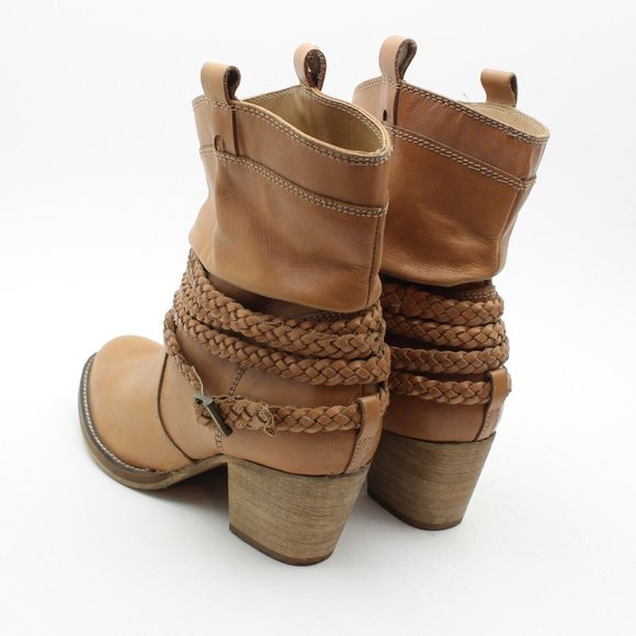 Dingo Caramel Brown Leather Slouchy Western Ankle Boots - Picture 6 of 11